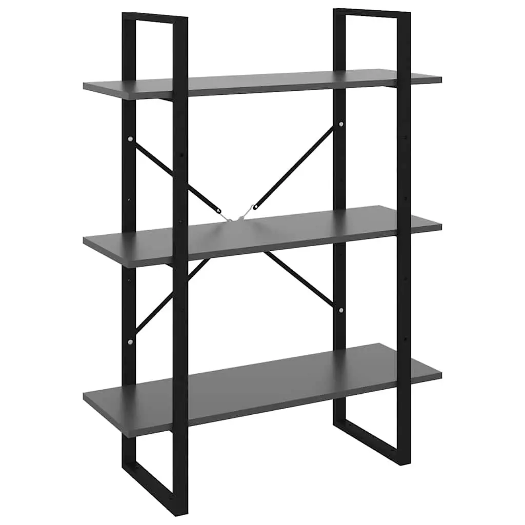 Grey Book Cabinet Storage Unit Engineered Wood Metal Frame 3 Shelves Home Furniture
