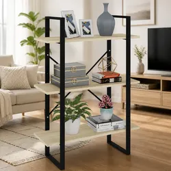 Brown Bookshelf with Metal Frame for Smart Storage