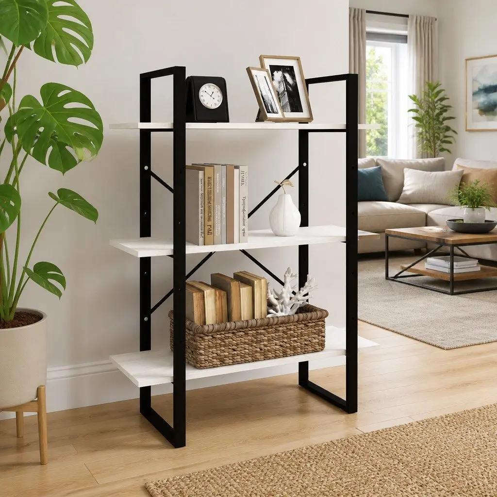 White 3-Tier Book Cabinet Solid Pine Wood Shelving Unit Storage Display Furniture
