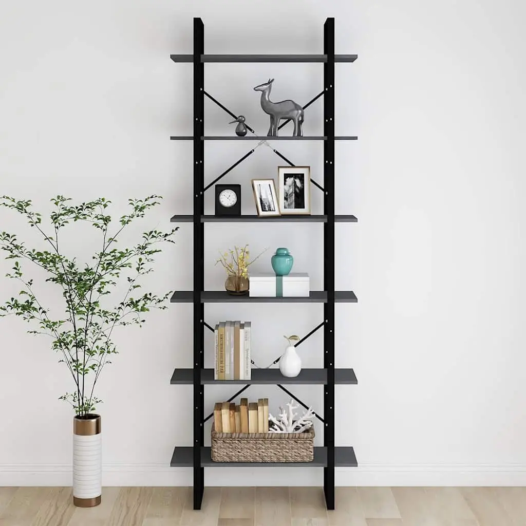 High Cabinet Grey 80x30x210 cm Solid Pine Wood Shelving Unit