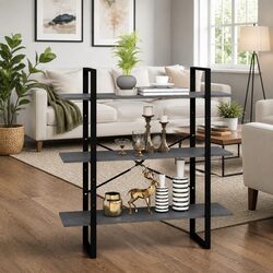 3-Tier Book Cabinet: Solid Pine Wood, Grey Finish