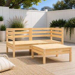 3 Piece Wooden Garden Lounge Set: Simple & Stylish