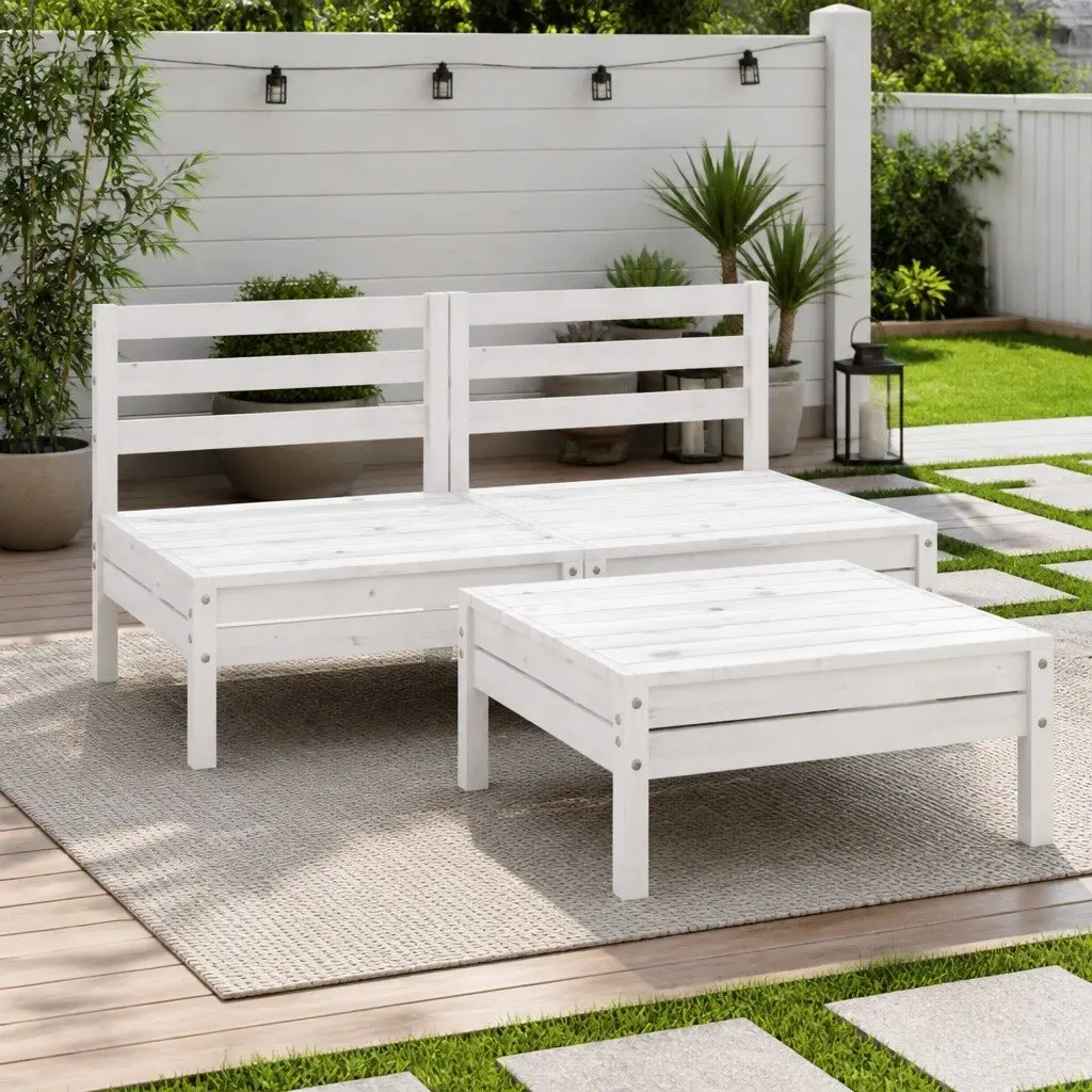 3 Piece Garden Lounge Set Solid Pinewood White Patio Furniture Outdoor Sofa