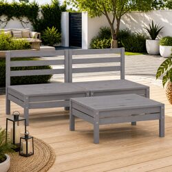 3 Piece Wooden Garden Lounge Set Pallet Design Outdoor Patio Furniture Grey Sofa