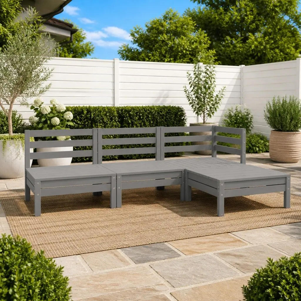 Garden Lounge Set 4 Piece Wooden Patio Furniture Modular Grey Outdoor Sofa