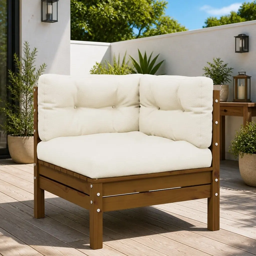 Garden Corner Sofa Brown Modular Outdoor Sectional with Cushions