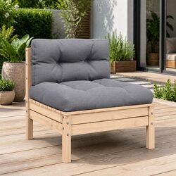 Outdoor Middle Sofa Grey Cushions Solid Pinewood Garden Patio Sectional Modular