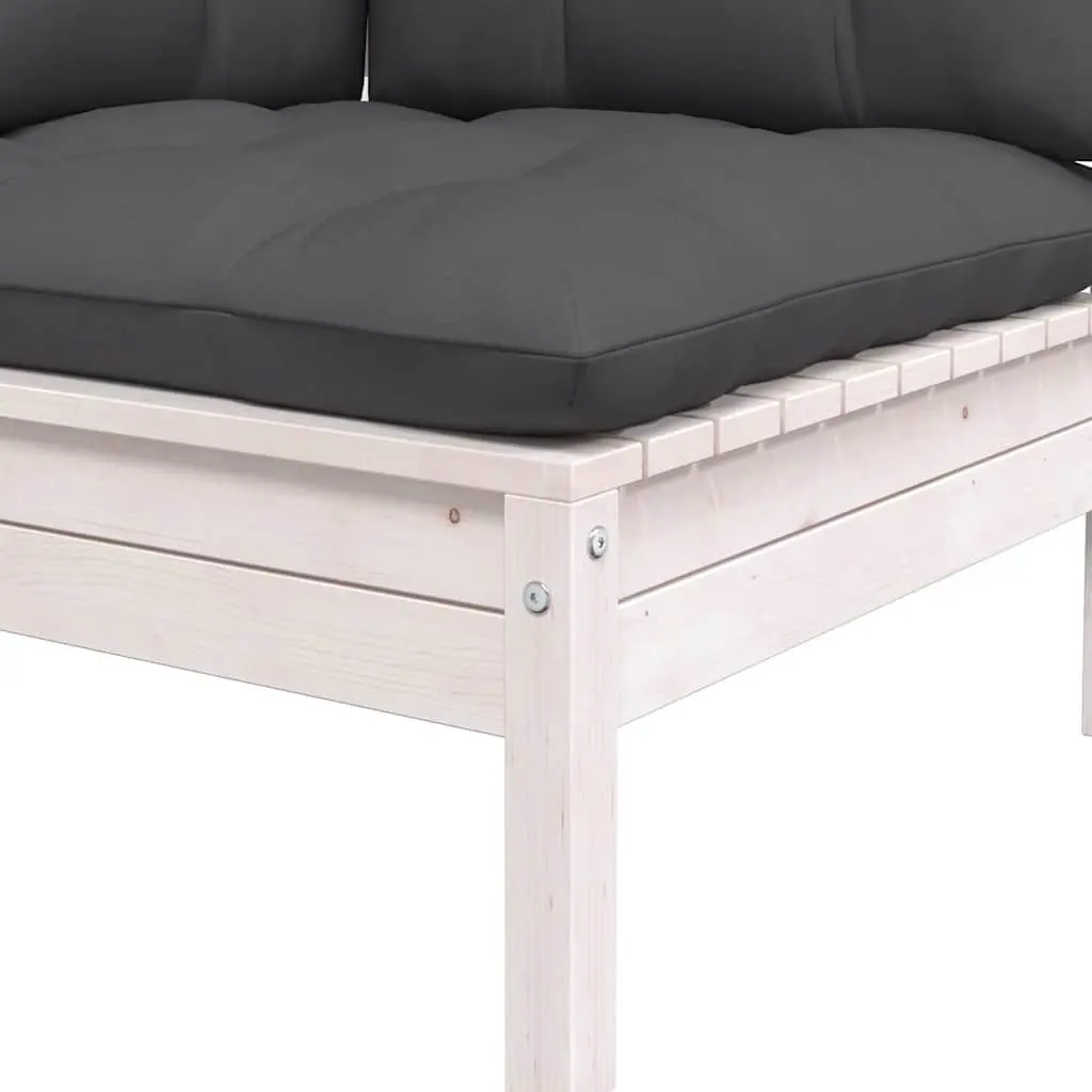 2-Seater Outdoor Garden Sofa with Cushions White Pinewood Patio Lounge Seating