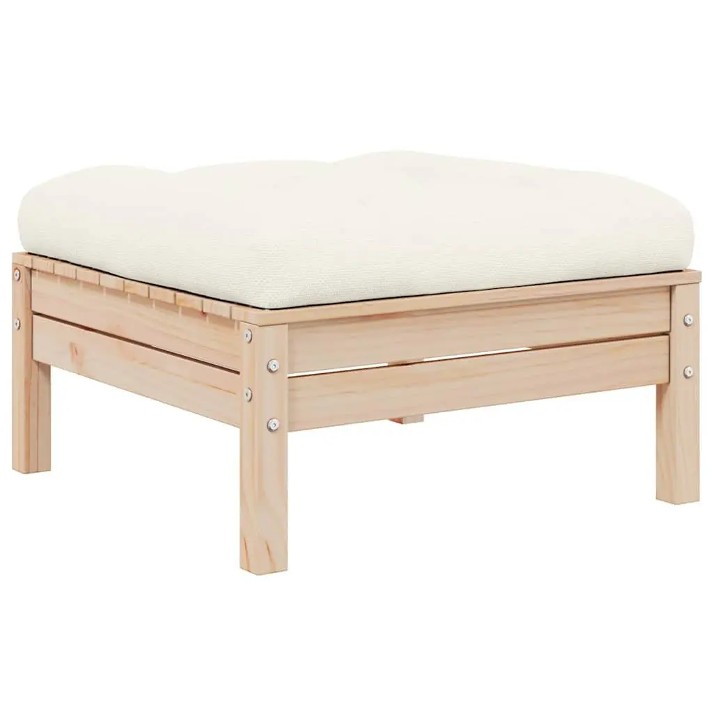 2-Seater Garden Sofa Cream Modular Pinewood Outdoor Sectional with Cushions