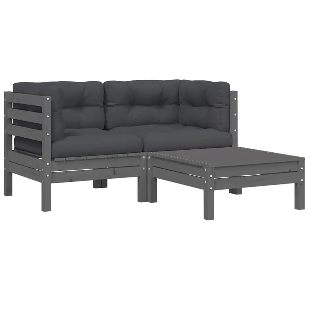 3 Piece Garden Lounge Set with Cushions Grey Outdoor Sectional Sofa Patio