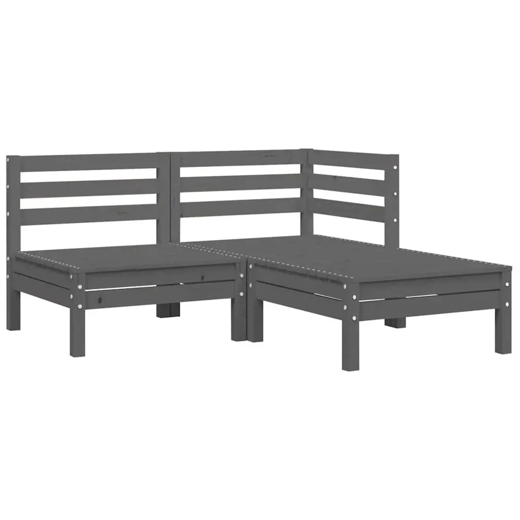 3 Piece Garden Lounge Set with Cushions Grey Outdoor Sectional Sofa Patio