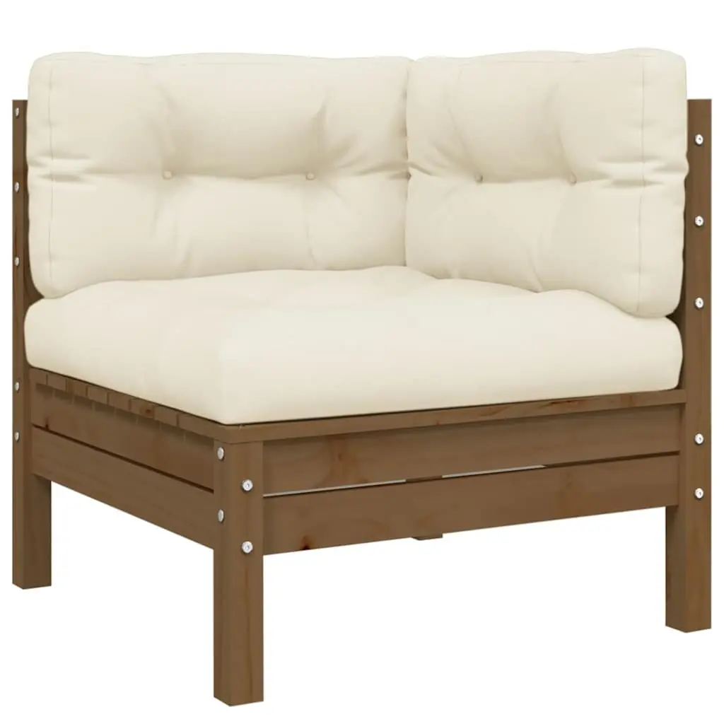 3 Piece Garden Lounge Set Outdoor Patio Sofa Set with Cream Cushions Pinewood