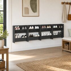 Wall Mounted Shoe Cabinet 4 Pieces Grey High Gloss Storage Organiser Tipping