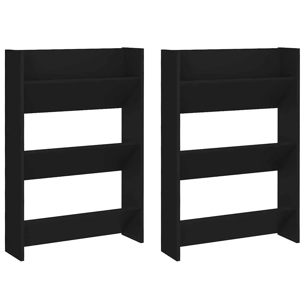 Black Wall Mounted Shoe Cabinet 60x18x90cm with 3 Tipping Shelves for Organised Storage