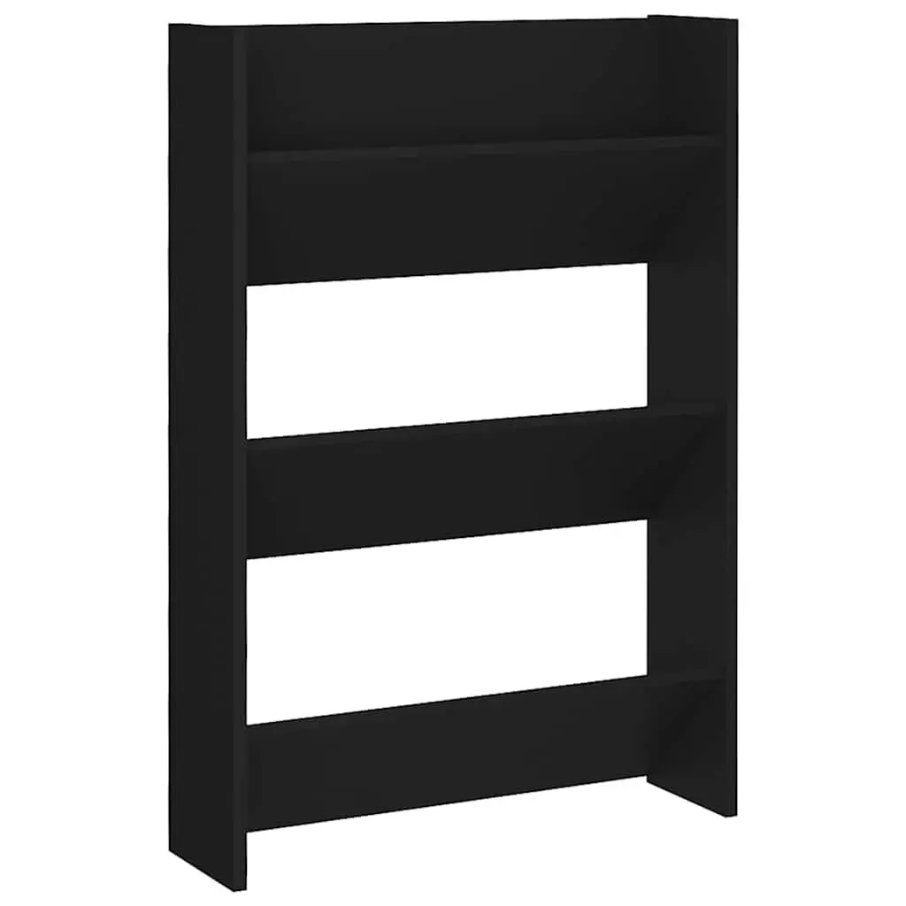 Black Wall Mounted Shoe Cabinet 60x18x90cm with 3 Tipping Shelves for Organised Storage