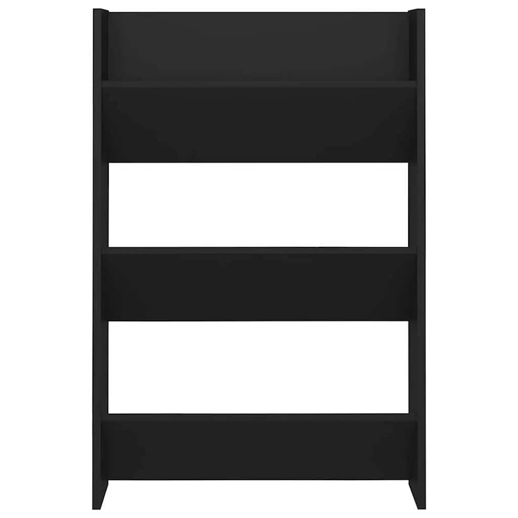 Black Wall Mounted Shoe Cabinet 60x18x90cm with 3 Tipping Shelves for Organised Storage