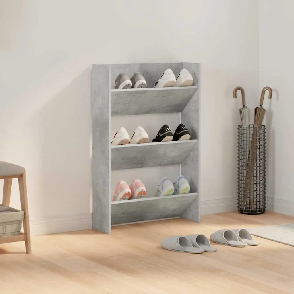 Grey Wall Mounted Shoe Cabinet with Storage Organiser and 3 Tipping Shelves