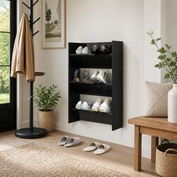 Compact Black Wall-Mounted Shoe Storage with 3 Shelves