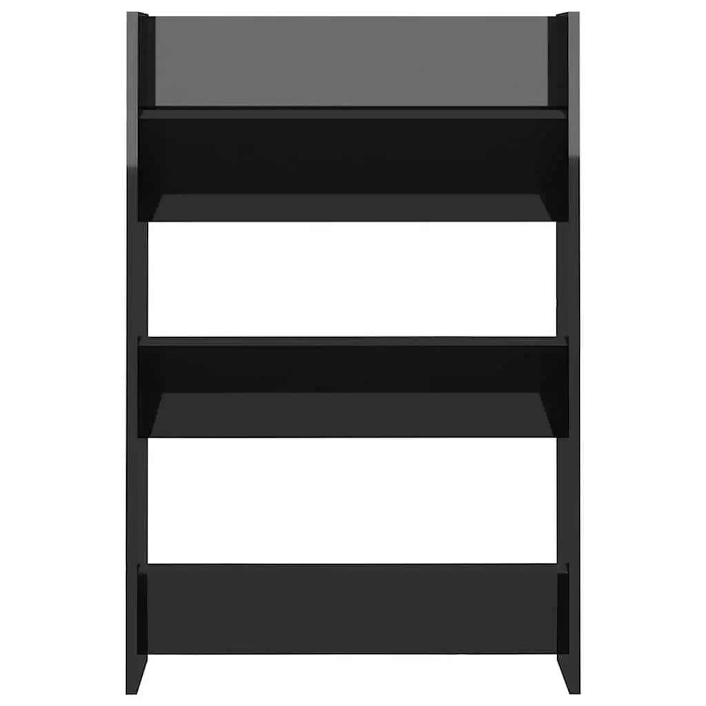 Wall Mounted Shoe Cabinet Black High Gloss 3 Shelves Tipping Storage Organiser