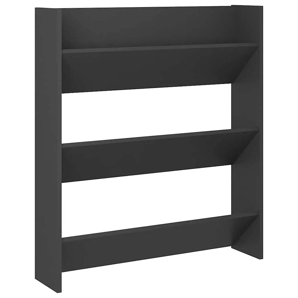 Wall Mounted Shoe Cabinet Grey Engineered Wood Storage Organiser Tipping Shelves