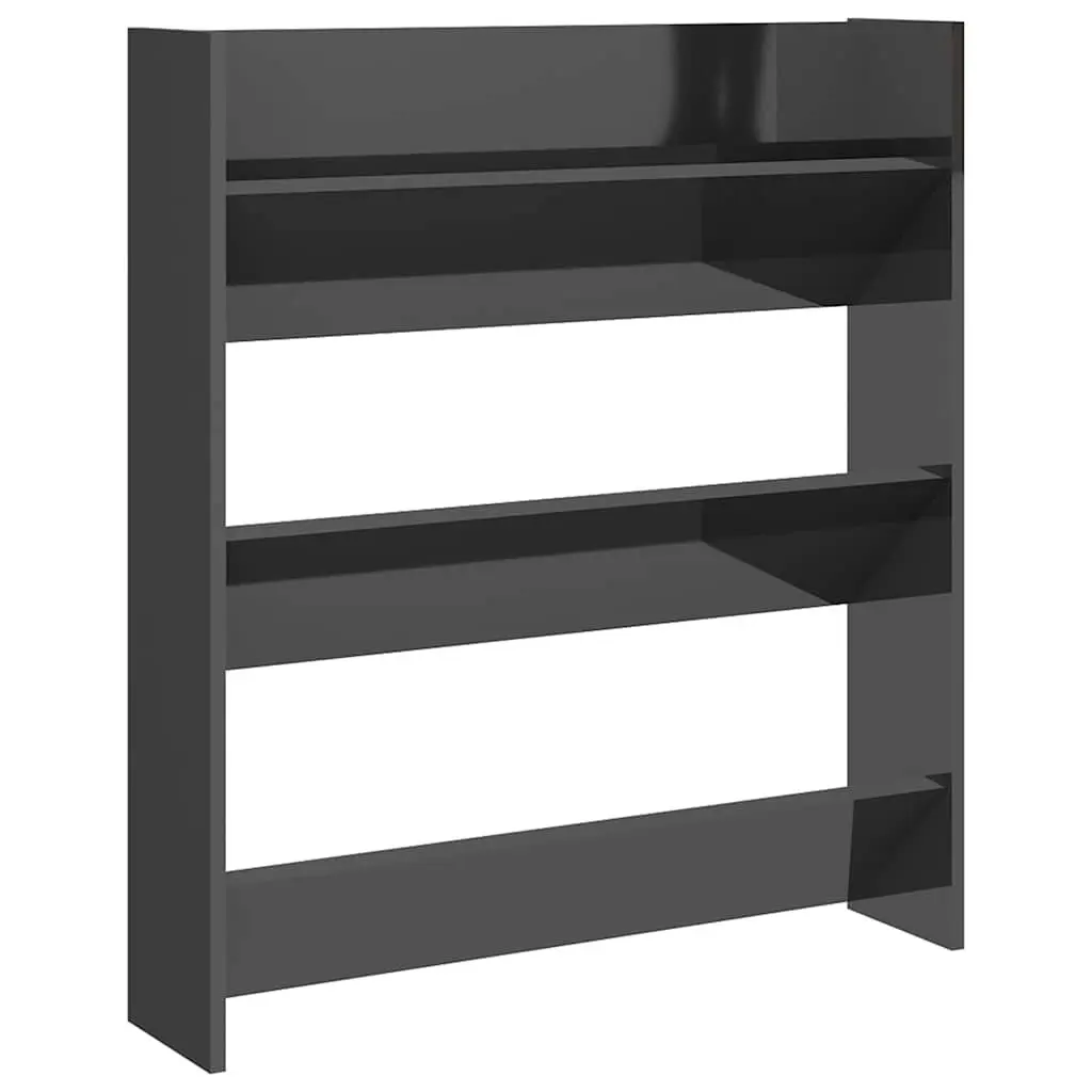 Grey High Gloss Wall Mounted Shoe Cabinet with 3 Tipping Shelves for Entryway Organising and Space Saving
