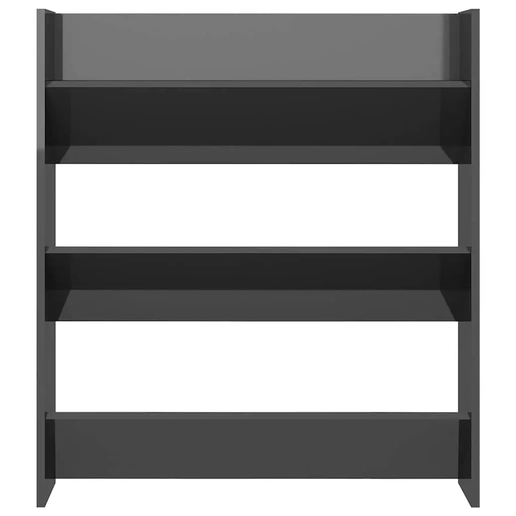 Grey High Gloss Wall Mounted Shoe Cabinet with 3 Tipping Shelves for Entryway Organising and Space Saving