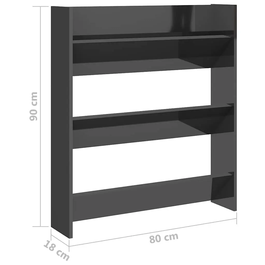 Grey High Gloss Wall Mounted Shoe Cabinet with 3 Tipping Shelves for Entryway Organising and Space Saving