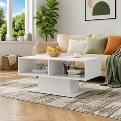 Coffee Table White Modern Storage Shelf Living Room End Table Accent Furniture