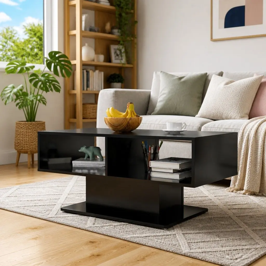 Black Coffee Table with Storage Shelf 1035x500x445mm for Living Room or Bedroom