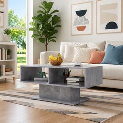 Coffee Table Grey Storage Shelf Modern Living Room Accent Furniture Engineered