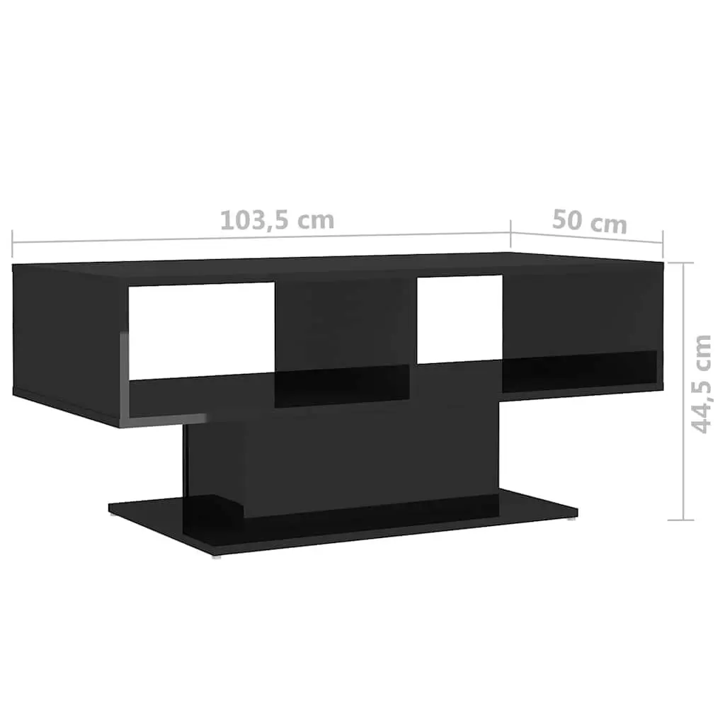 Black High Gloss Coffee Table with Storage Shelf for Living Room 1035x50x445cm