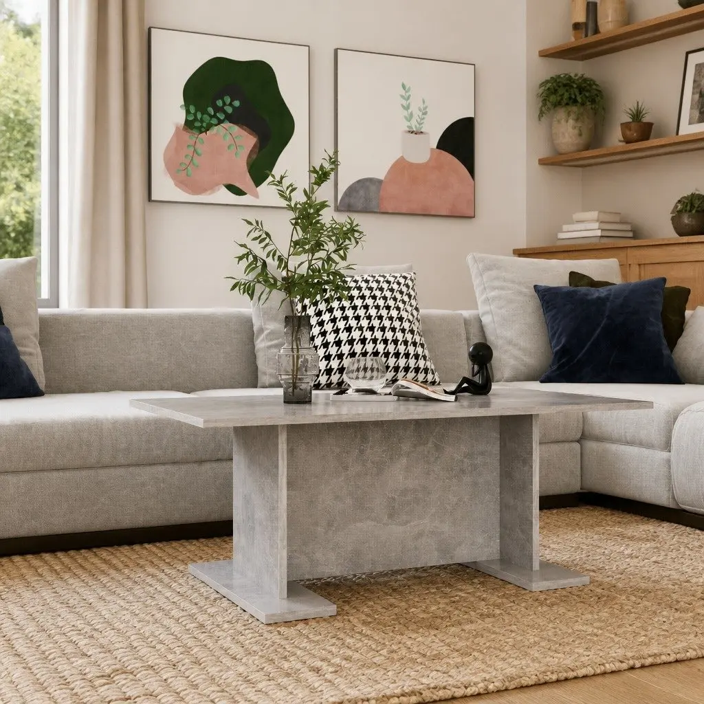 Engineered Wood Coffee Table Grey Modern Accent Furniture 103.5L x 60W x 40H cm