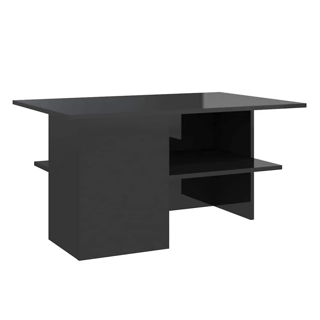 Coffee Table Black Engineered Wood High Gloss Storage Shelf