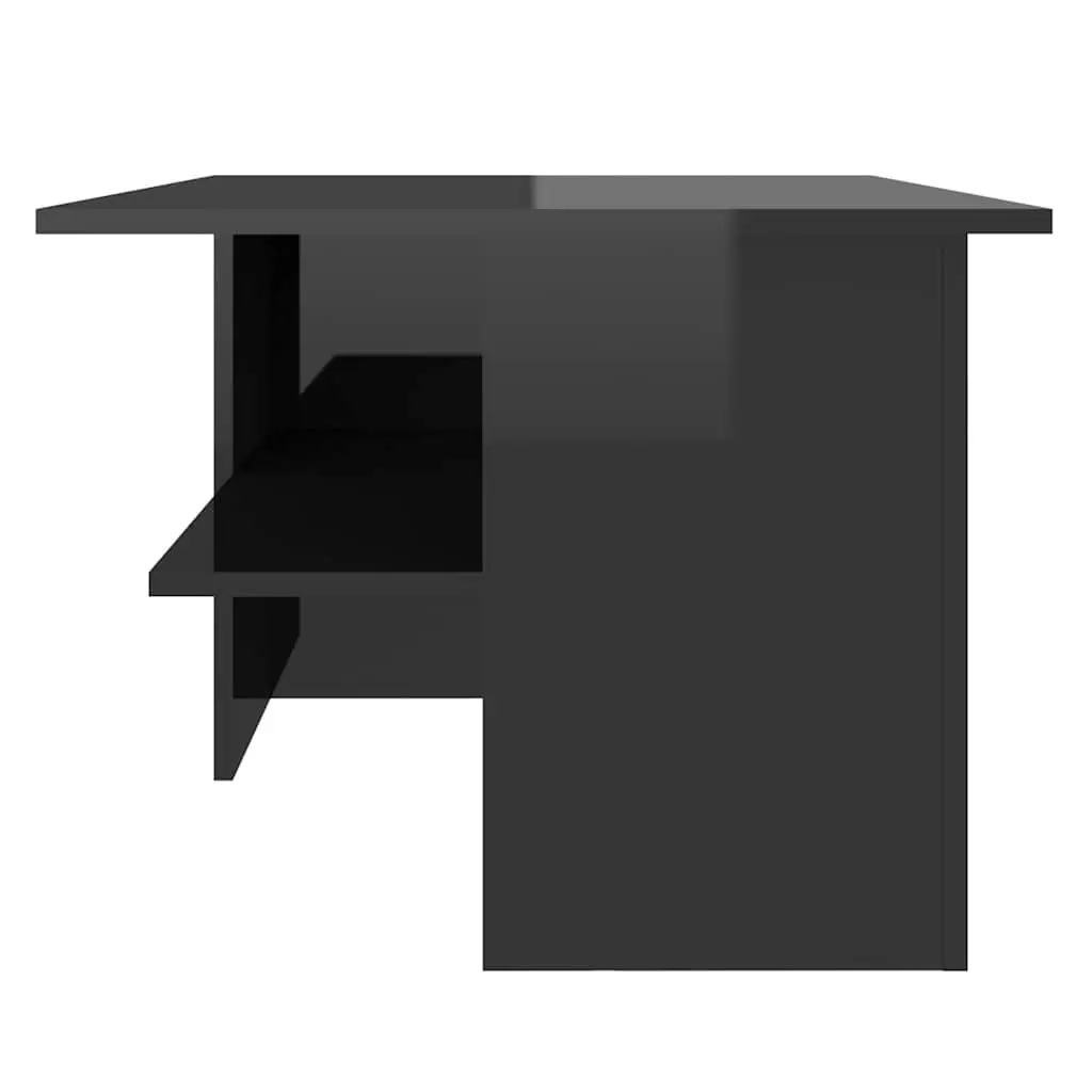 Coffee Table Black Engineered Wood High Gloss Storage Shelf