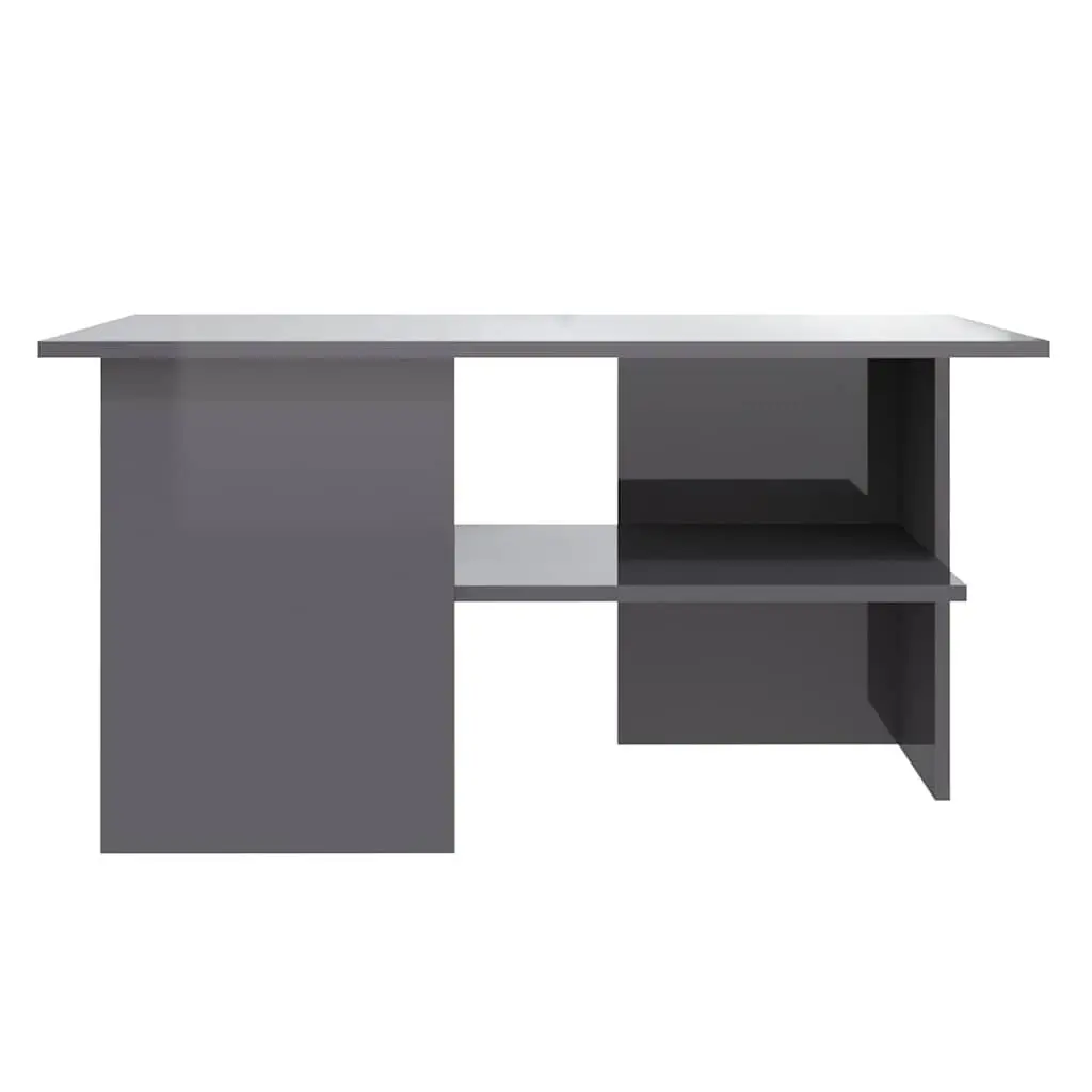 Coffee Table Grey Modern High Gloss Storage Shelf