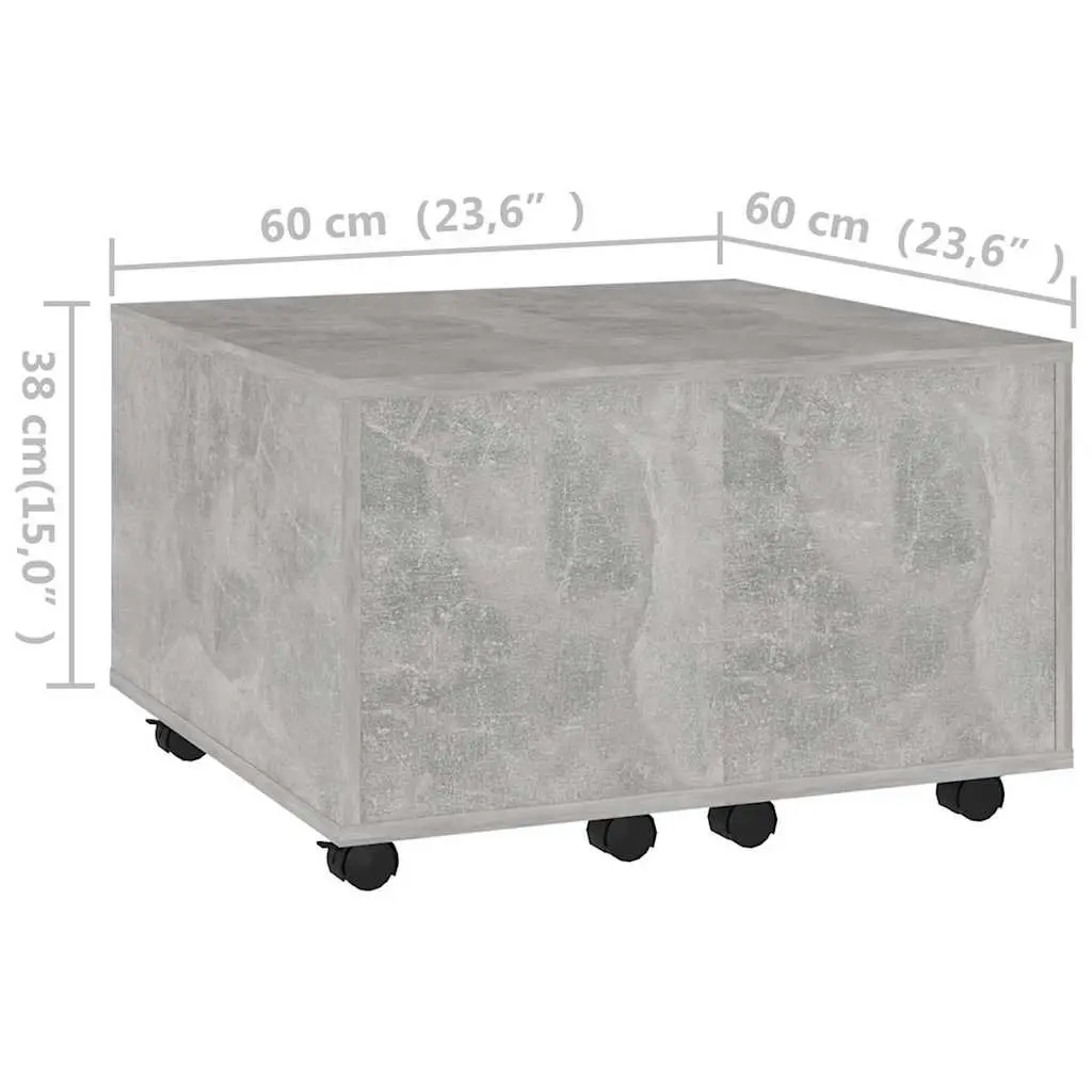 Coffee Table Grey 60x60x38cm Extendable Engineered Wood with Wheels