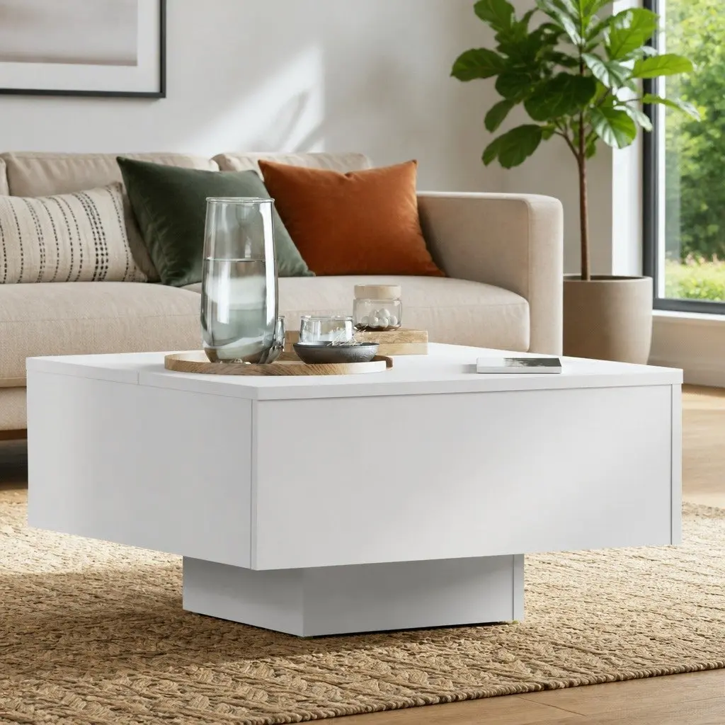 Coffee Table White Engineered Wood 60x60x31.5 cm Stable Durable Easy to Clean Living Room Centre
