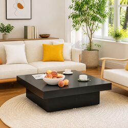 Compact Black Square Coffee Table with Easy Maintenance