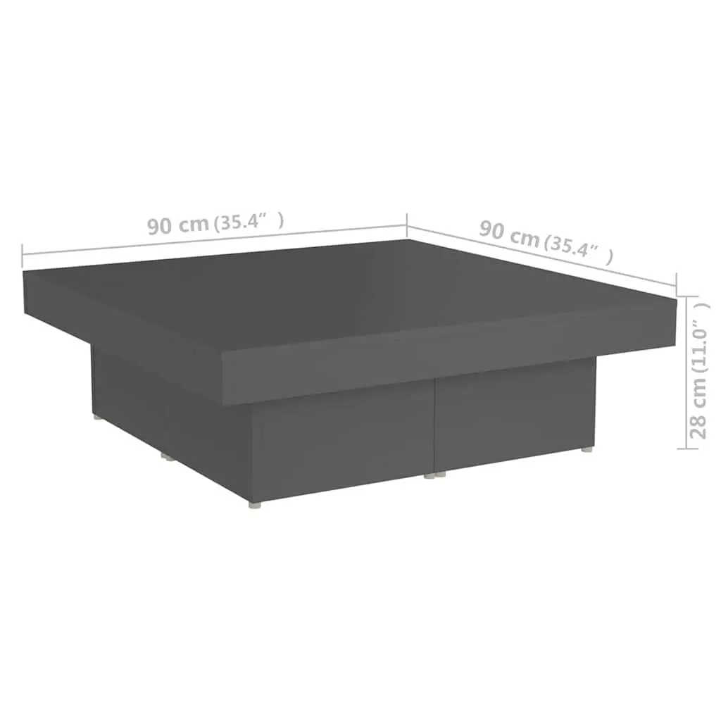 Coffee Table Grey 90x90x28cm Sturdy Engineered Wood Centre Table for Living Room