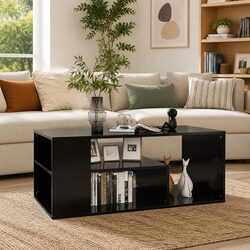 Compact Black Coffee Table with Storage Options