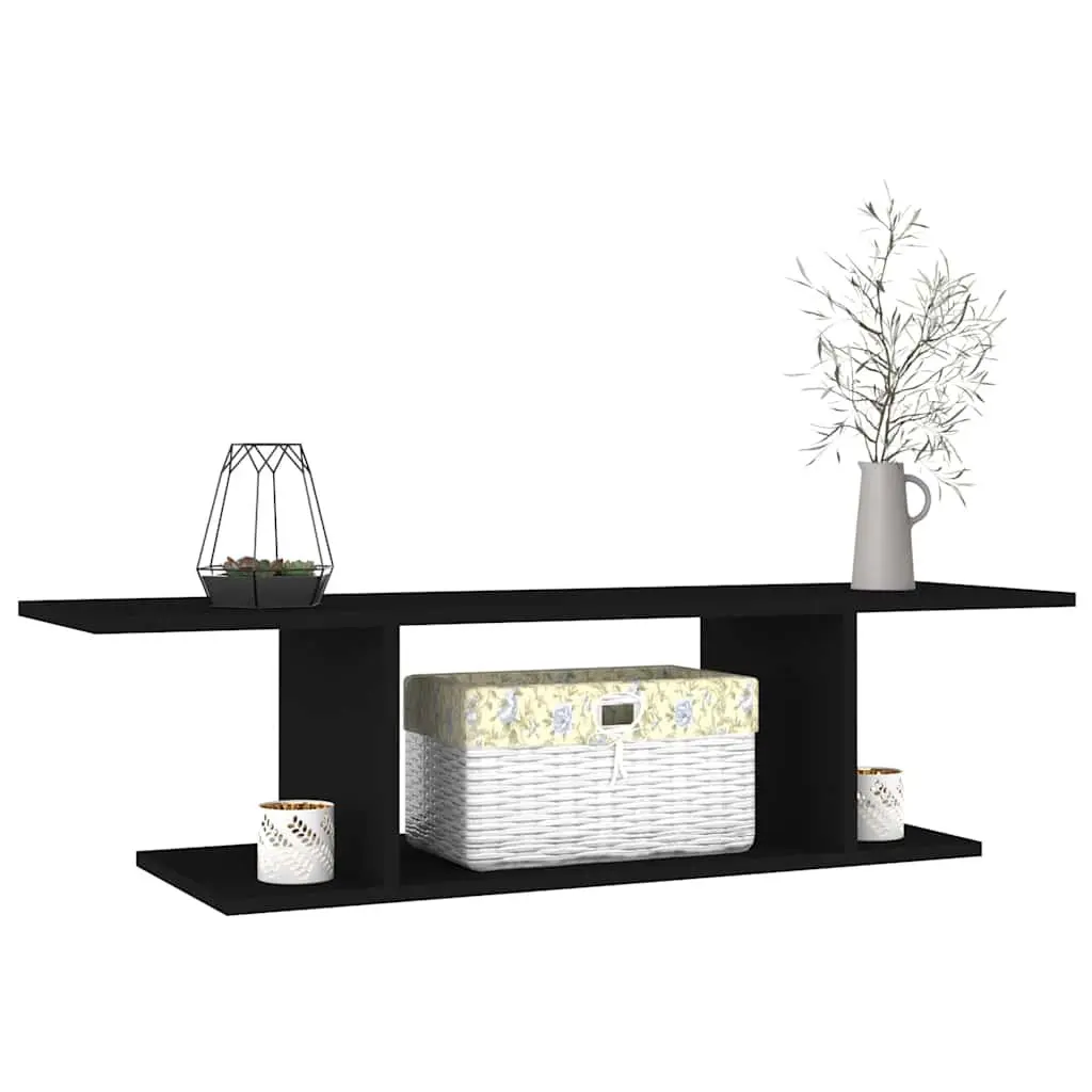 Wall Mounted TV Cabinet Black Floating Shelf Unit