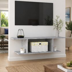Grey Wall Mounted TV Cabinet with Open Media Storage