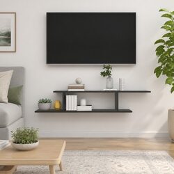 Grey Wall-Mounted TV Shelf for Media and Decor