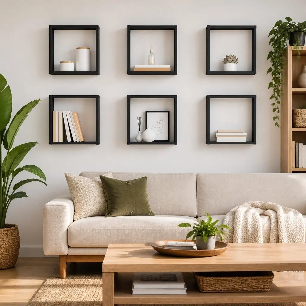 Wall Cube Shelves Grey 6 Piece Floating Storage Display Organizer