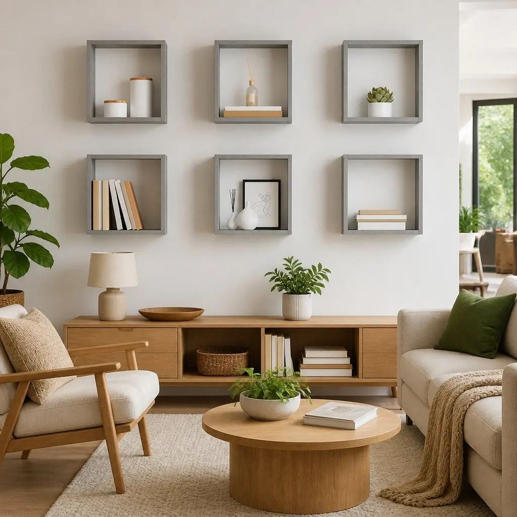 Wall Cube Shelves Grey 6 Piece Floating Storage Display Home Decor Organiser