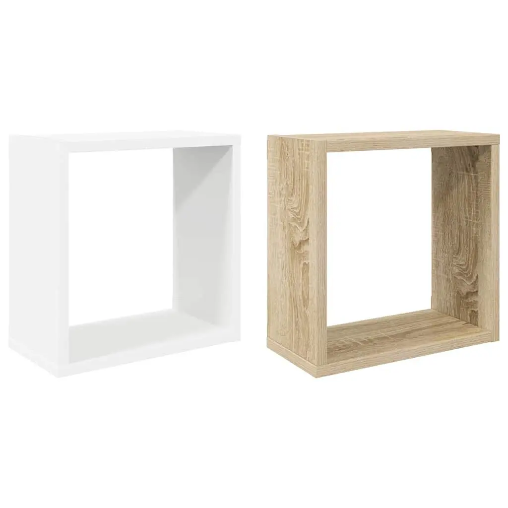 Wall Cube Shelves White Sonoma Oak 30x15x30cm Floating Storage Display Organizer 2 Pieces