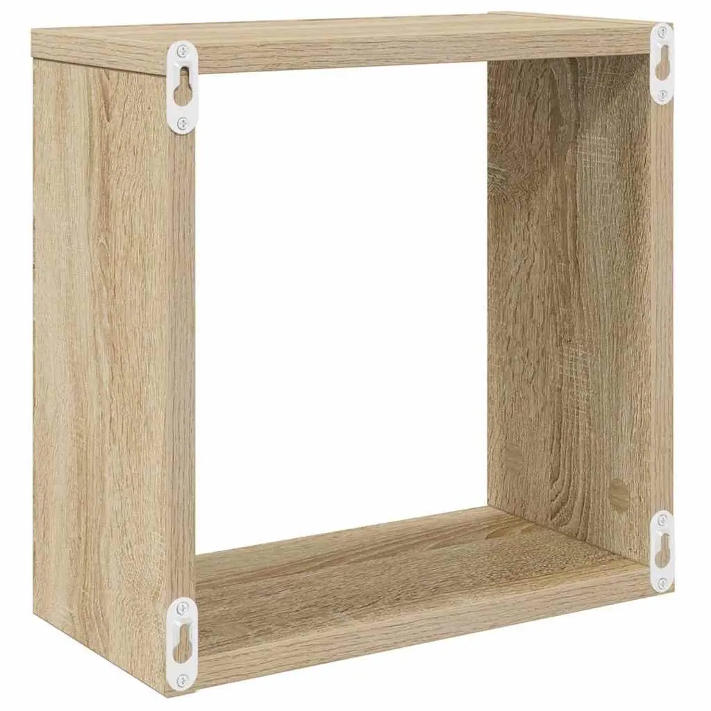 Wall Cube Shelves White Sonoma Oak 30x15x30cm Floating Storage Display Organizer 2 Pieces