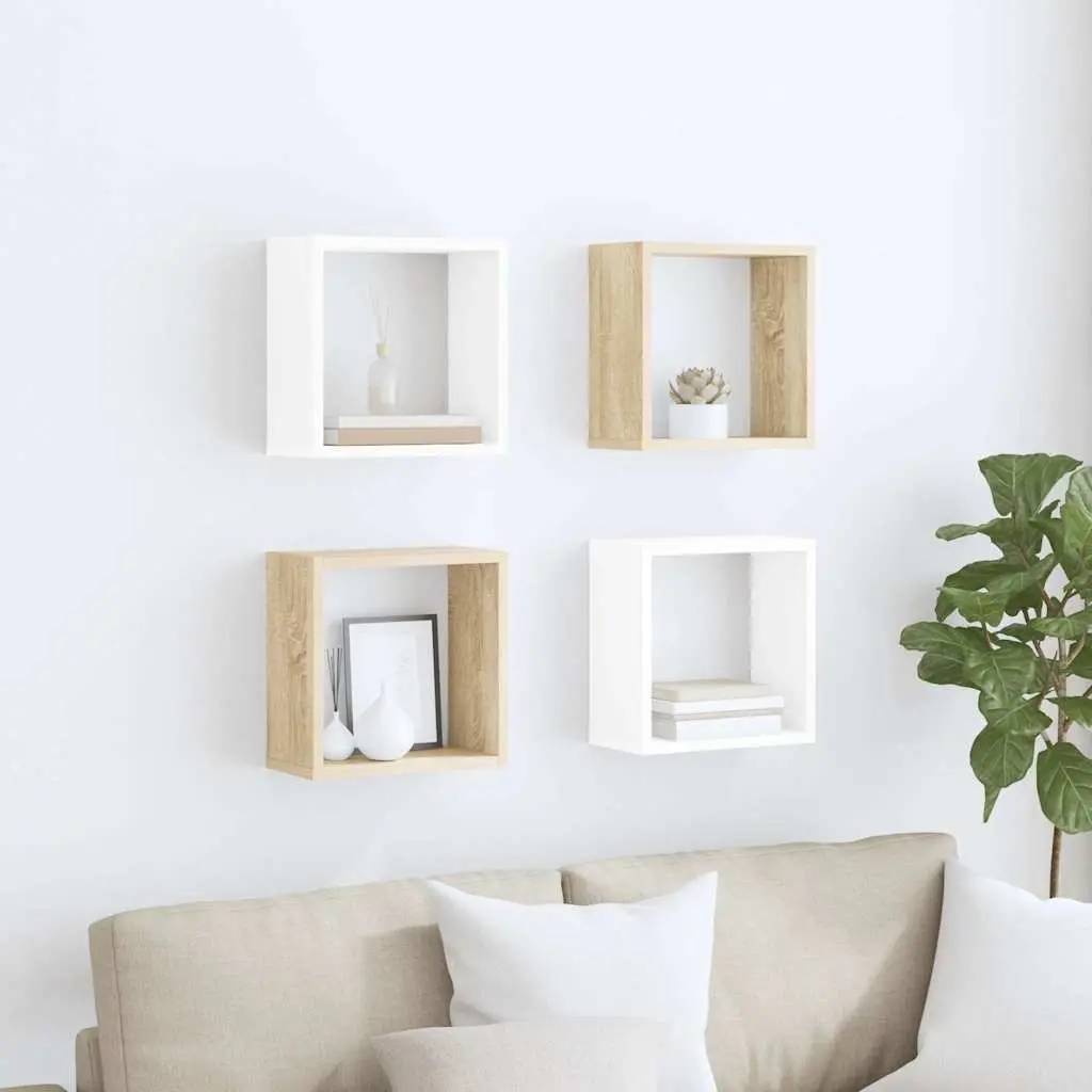 Wall Cube Shelves White 30x15x30 cm Floating Storage Display Organizer 4 Piece