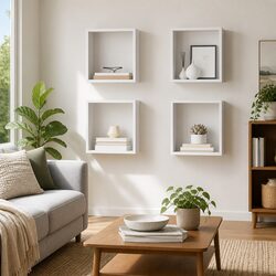 4 White Floating Cube Shelves