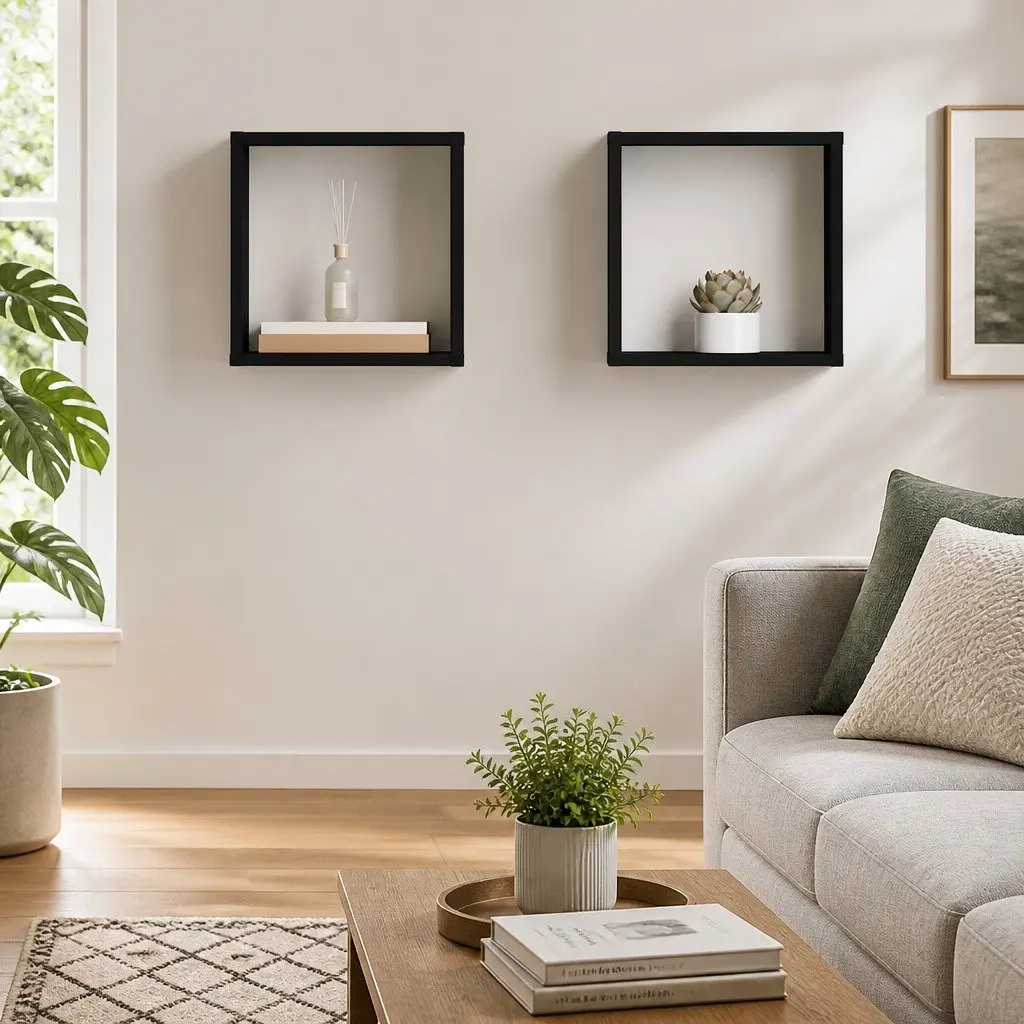 Wall Cube Shelves High Gloss Black 30x15x30 cm Floating Storage Display 2 Piece